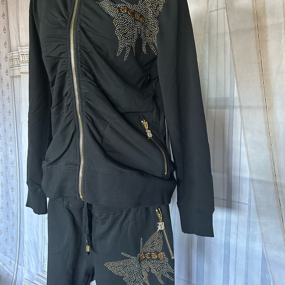 BCBG MAXAria jogging set black and gold butterfly rhinestone.  Comfortable fit. - Picture 2 of 8